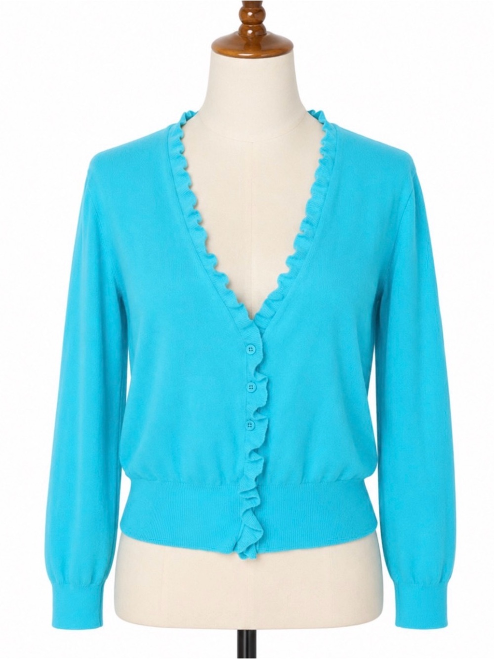 Lane Bryant Size 18/20 Blue Ruffle Trim V Neck Women’s Cardigan